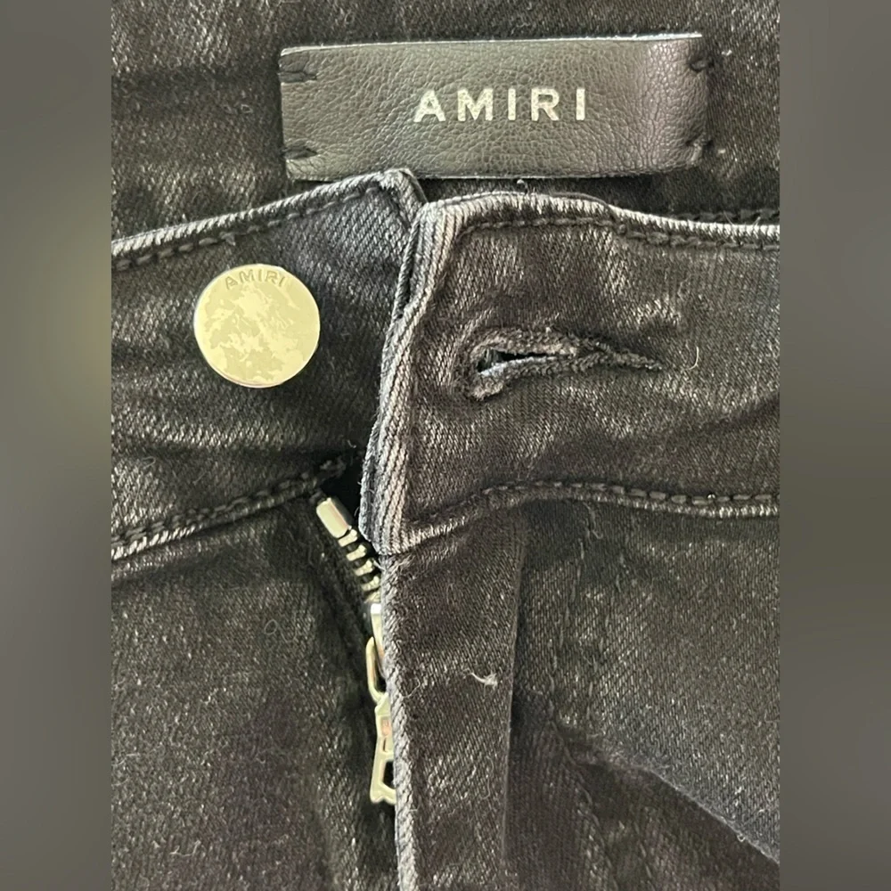 Mens AMIRI MX1Leather Patch Ripped Skinny Jeans Size 34